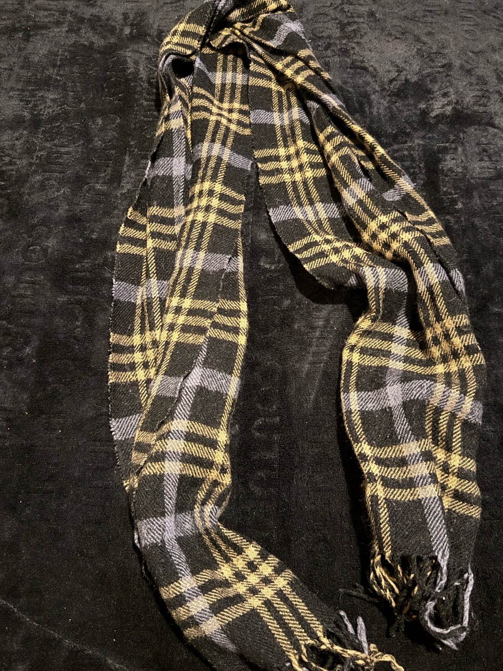 Black Plaid Scarf with Yellow Accent - Unbranded
